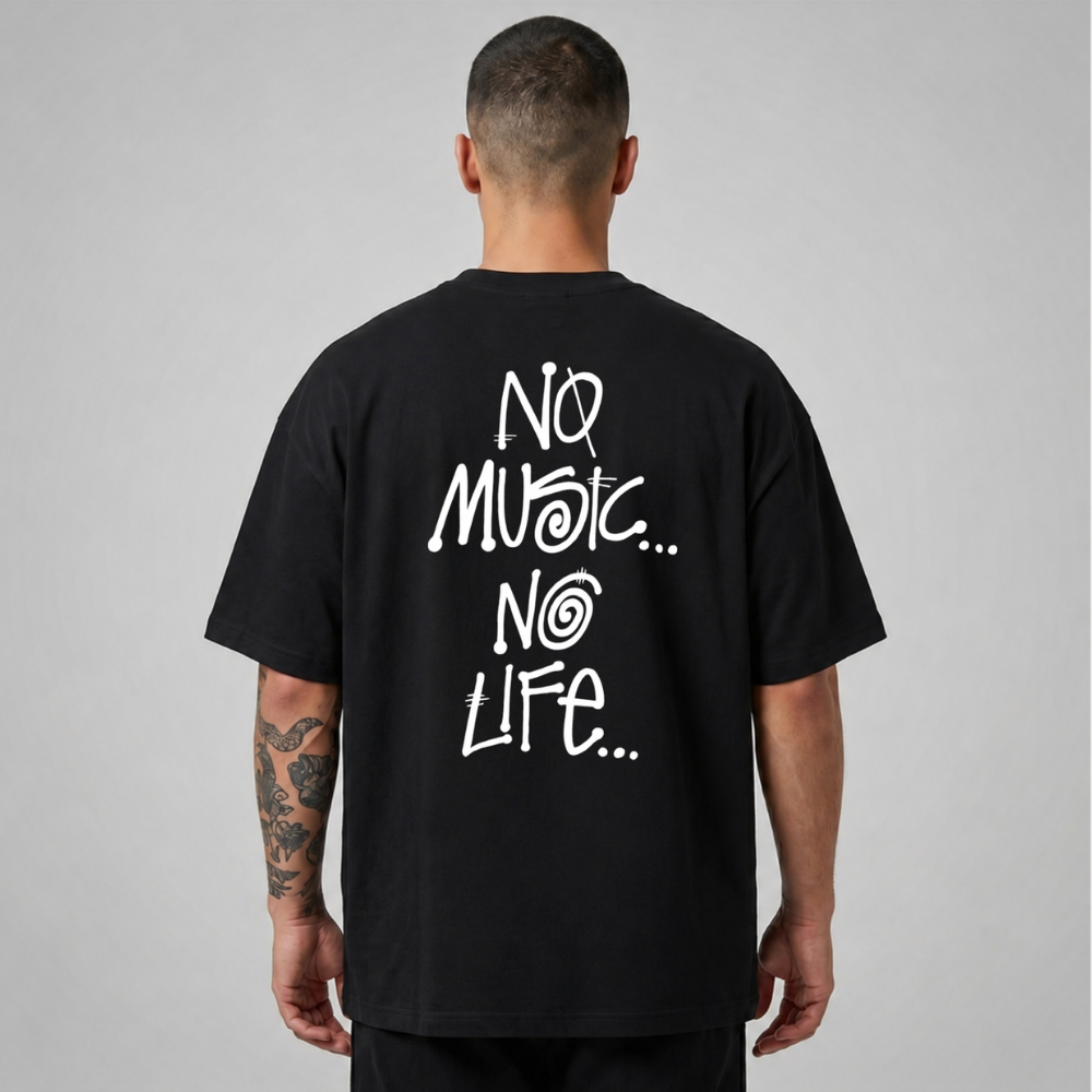 Oversize Premium T-Shirt No Music No Life - Siyah